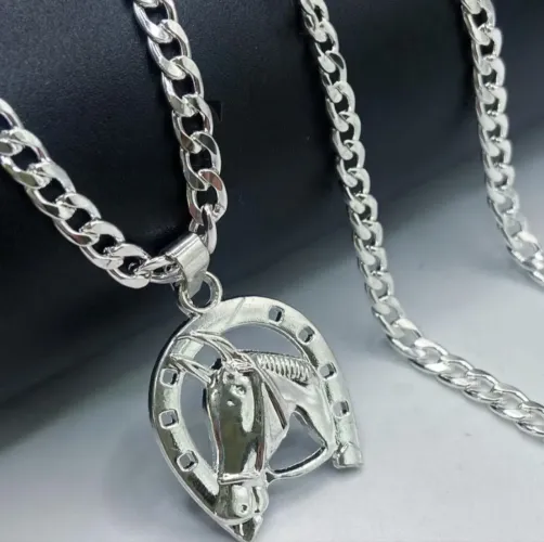 Cordão de Prata com Pingente de Ferradura