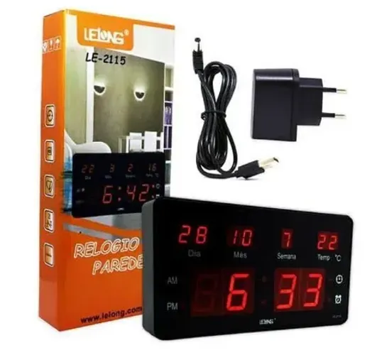 Relógio de Parede Digital LED Data, Mês e Ano