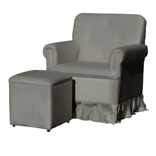 Poltrona Laura Amamentação com Balanço + Puff em Veludo - Quarto de Bebê