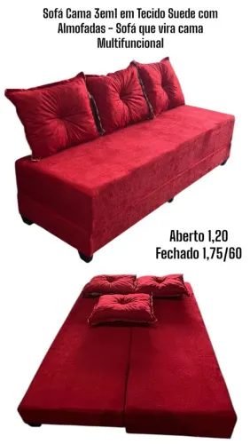 Sofá Cama 3em1 em Tecido Suede com Almofadas