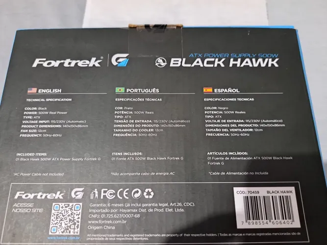 Fonte Fortrek 500w 80plus 