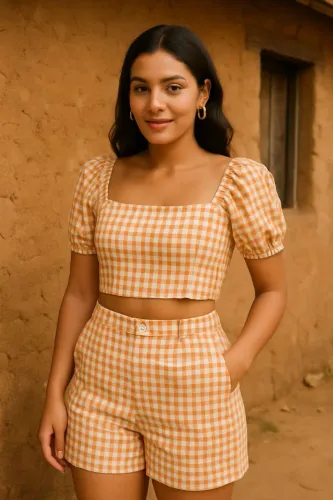 Conjunto Xadrez laranja com Branco