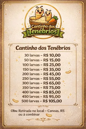 Larvas de tenébrio molitor e gigante VIVOS - venda