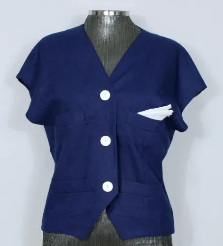 Colete social alfaiataria feminina azul marinho e branco vintage CGC - Ref. 5641