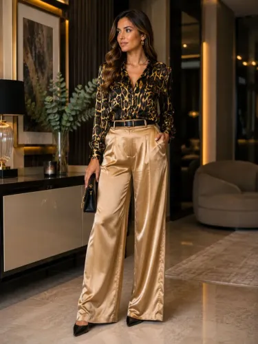 Calça social em cetim dourado tam 40