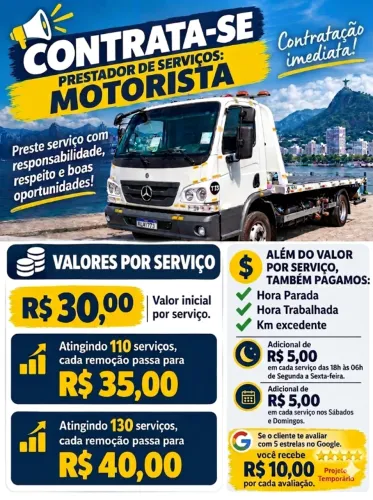 Motorista de Reboque Leve - Contrato MEI - Somente CNH D ou E