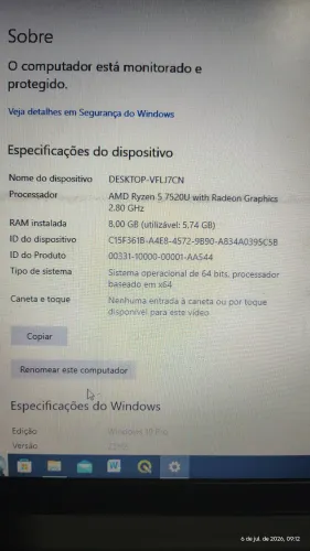 Notebook RYZEN 5 7520U 8GB LPDDR5 256GB SSD