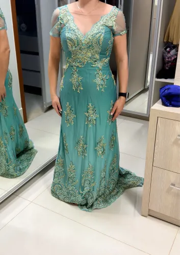 Vestido festa verde água