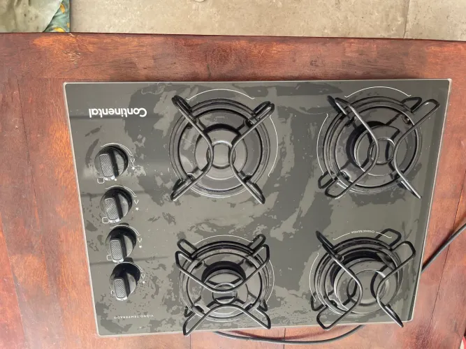 Cooktop 4 Bocas a Gás GLP Continental Mesa de Vidro Preto Acendimento Automático KC4GR