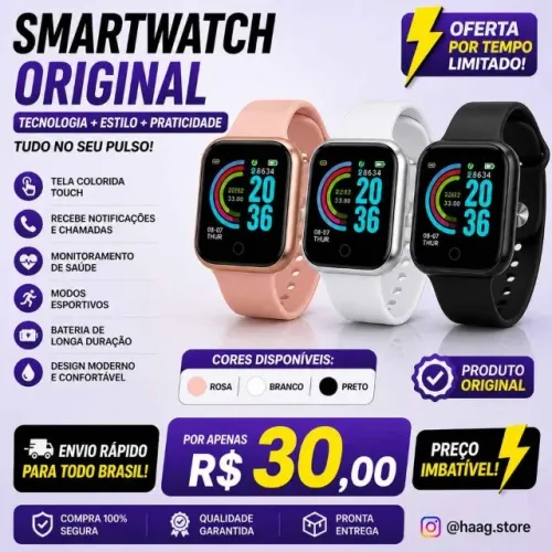 Smartwatch Original | Monitoramento + Esportes | Promoção Só R$30
