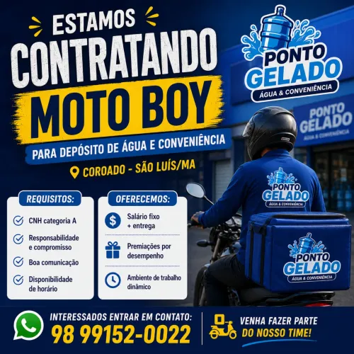 ? VAGA PARA MOTO BOY - DEPÓSITO DE ÁGUA E CONVENIÊNCIA ?