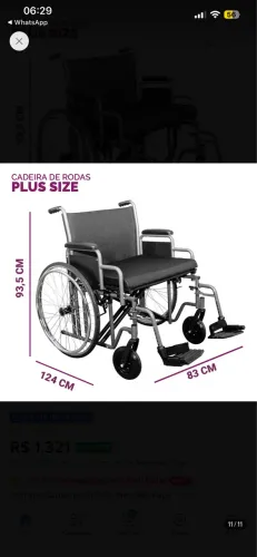 Cadeira de Rodas Hidrolight 250kg Plus Size Dobrável Aço Pneus PU
