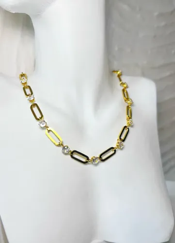 Colar banhado a Ouro18k com elos de zircônia