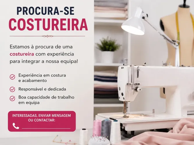 Vaga de costureira e auxiliar ( de costura ) na loja de noivas