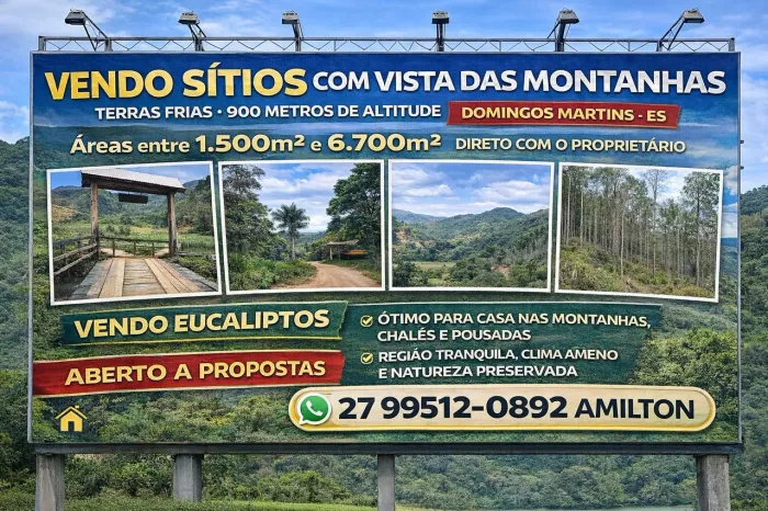 SÍTIOS COM VISTA DAS MONTANHASTERRAS FRIAS, 900 METROS ALTITUDE NIVEL MAR, PARCRELO, TROCO