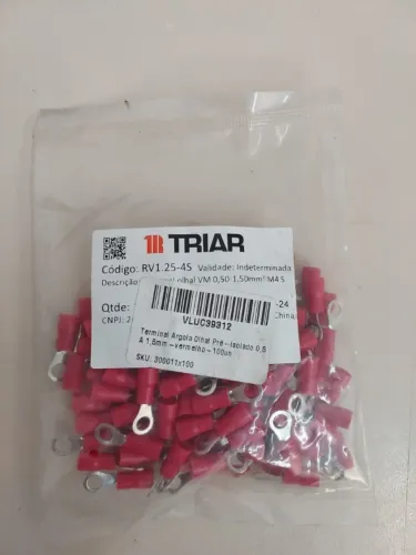 TERMINAL ARGOLA OLHAL PRÉ-ISOLADO 0,5 A 1,5MM-VERMELHO-100 UNI
