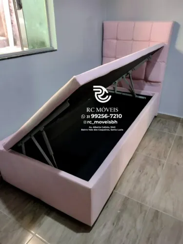 Cama box completa Baú Tamanho individual 88x1.88 Blindado com Pistão a Gás