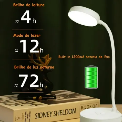 Luminária de Mesa Abajur Recarregável Haste Flexível