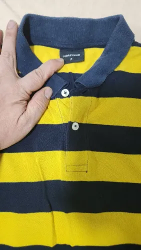 Camisa Polo Marfinno Masculina P Amarela Azul Marinho Listrada