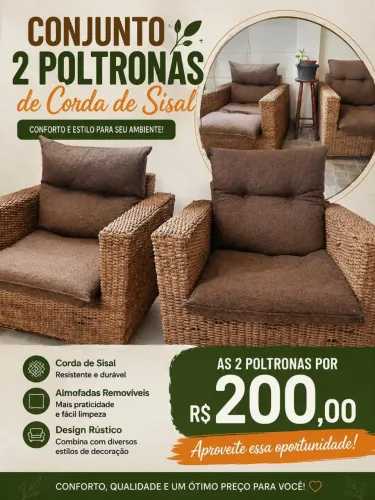2 poltronas de corda sisal