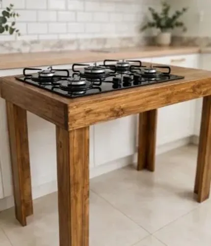Mesa suporte rústico para Cooktop 4 e 5 bocas (POR ENCOMENDA, PRONTO EM 1 DIA)