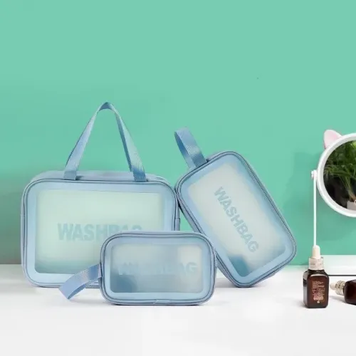 Kit Com 3 Necessaire Bolsa Portátil Transparente Para Viagem Cosméticos Produto De Higiene