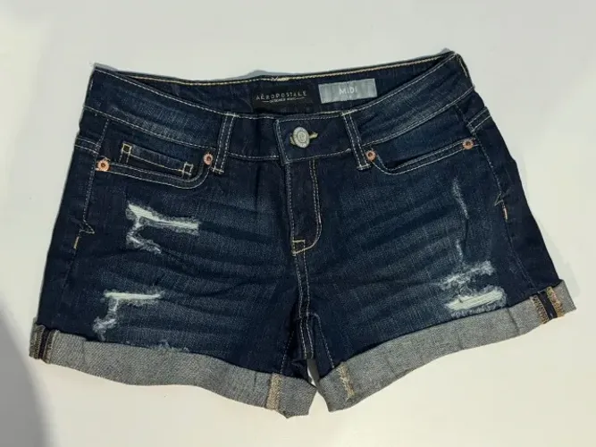 Short Jeans Aeropostale Feminina Tamanho 34 Cor Azul Escuro Cintura Média Algodão