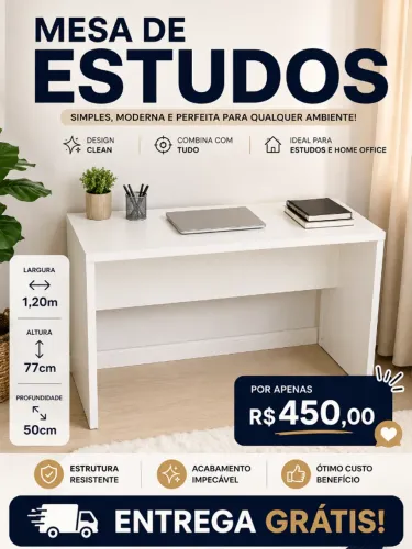 Mesa para Escritório/Estudo 1,20m - Top Qualidade