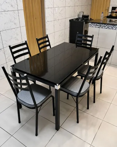 Conjunto mesa Malva c/06 cadeiras -Tampo de vidro