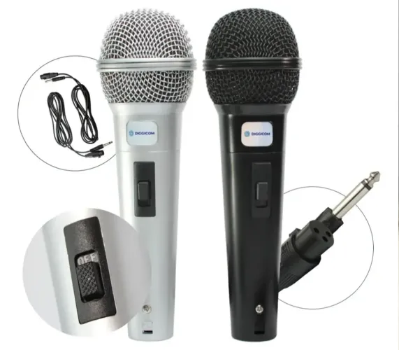 Kit 2 microfone com fio completo profissional, igreja, karaokê, show,
