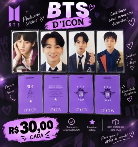 Photocards BTS D?ICON - Jungkook e J-Hope | R$ 30 Cada