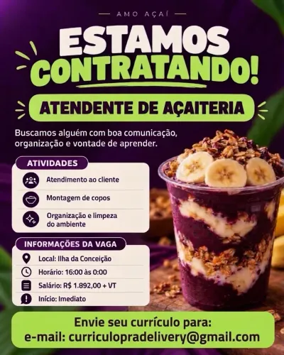 Atendente em açaíteria.