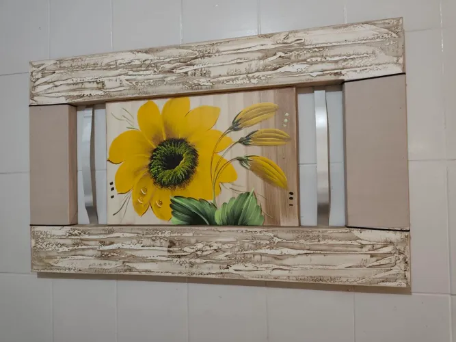 QUADRO DECORATIVO ARTESANAL GIRASSOL - GRANDE