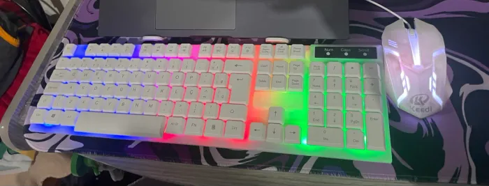 Kit Gamer Teclado + Mouse RGB Branco - Keedi - R$ 75
