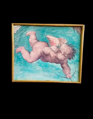 Oleogravura Antiga, anos 70 - Cupido em Estilo Rococó
