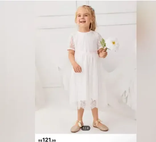 4 anos, Vestido de Renda Branco para Menina, novo