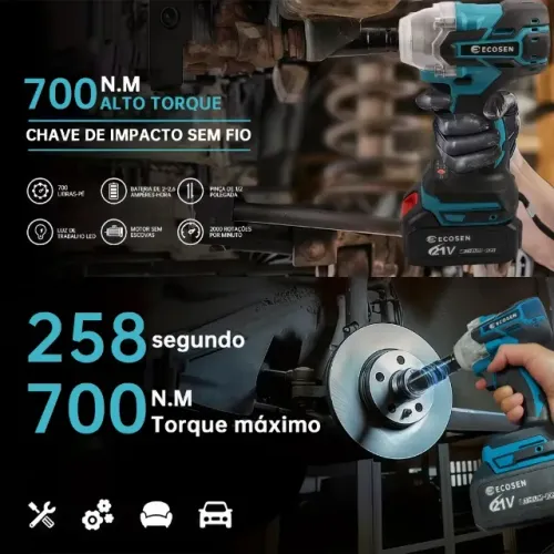 Chave De Impacto Parafusadeira Reforçada Portátil 1/2" 21v Carregador Bivolt