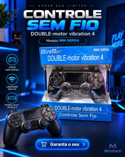 Controle Gamer Sem Fio para PS4 MiniMen MM-SBP04 com Vibração Dupla