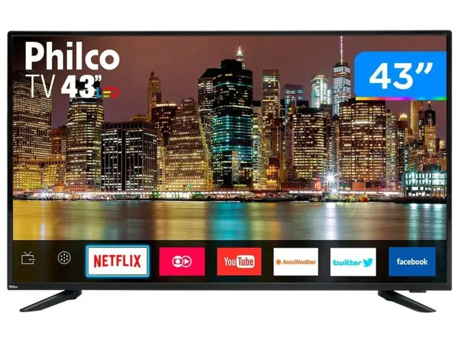 Smart tv Philco 43 polegadas acompanha controle remoto YouTube Netflix globo play prame