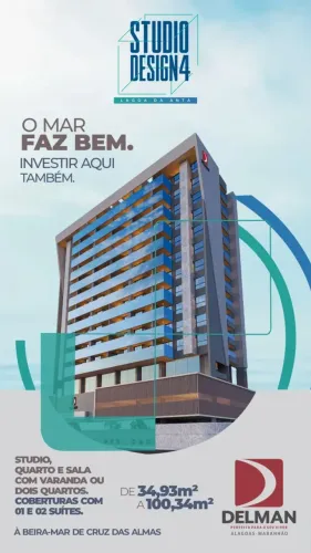 Studio Design 4 / Studios, 1 quarto e 2 quartos / Beira-mar em Cruz das Almas - Maceió - A