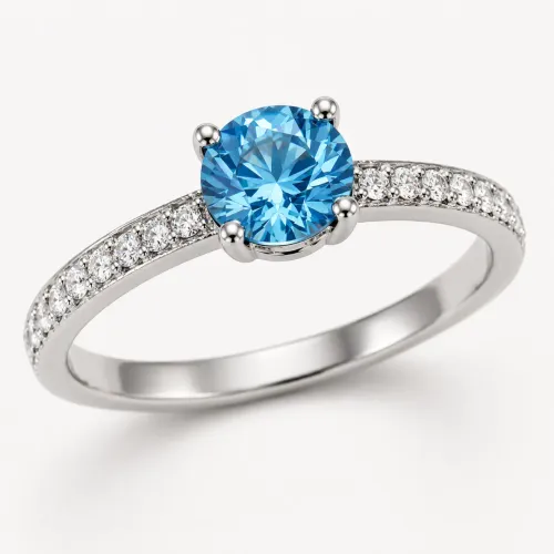 Anel Solitário Blue Diamond em Ouro 18k 750
