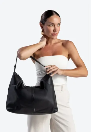 Bolsa preta de couro Doralis Maxi zíper
