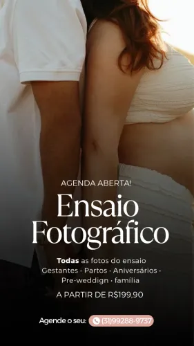 Ensaio fotográfico a partir de 199,90 sem limite de fotos