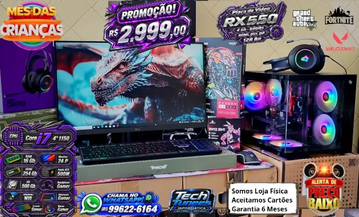 PC Gamer Completo-Core i7 4°-(16Gb Ram)-(NVME 254 Gb, HD 500Gb)+Monitor Gamer 24- RX550