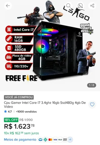 Computador Completo Core i7 SSD 480GB + Monitor Samsung 24''
