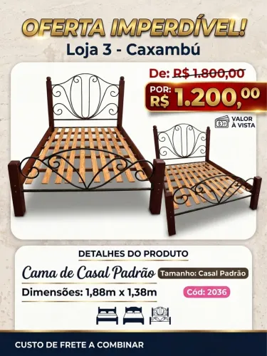 Cama de casal com pés e cabeceira de ferro