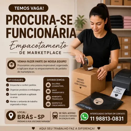 Funcionária para Empacotamento de Pedidos - Marketplace | Brás - SP
