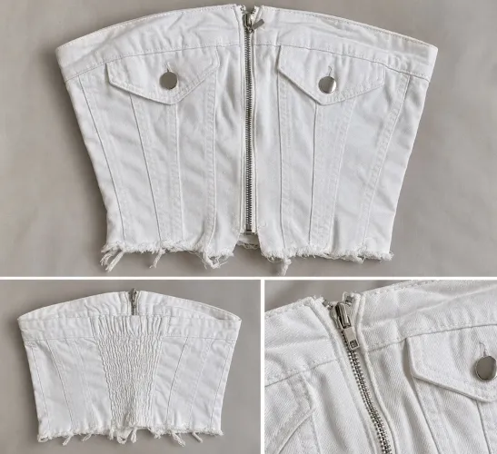 Corset Jeans Branco com Zíper - Tam. G