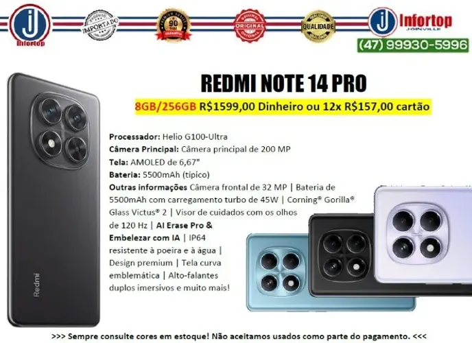 Redmi Note 14 pro 8/256 Lacrado Global e com Garantia