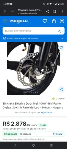 Bike elétrica dobrável em até 10vezes